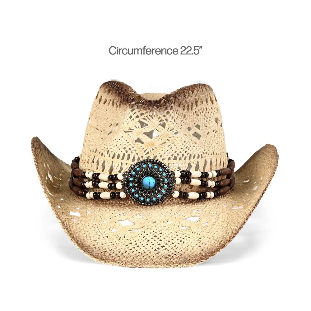 C.C Wooden Bead Band Tea-Stain Open Weave Cowboy Hat – Western Hat