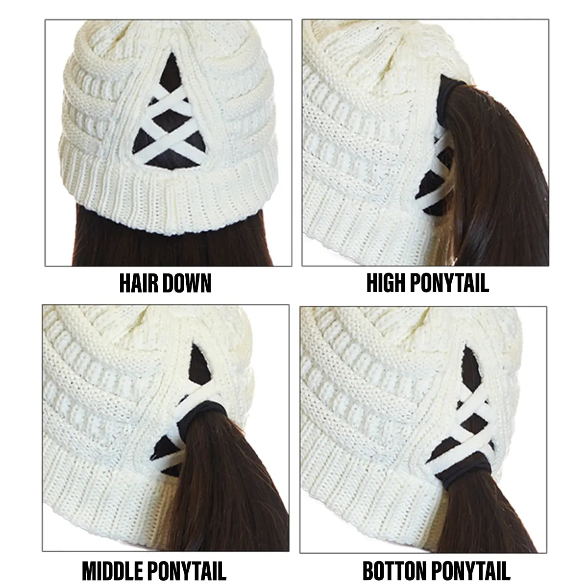 C.C Ribbed Knit Criss-Cross Ponytail Beanie