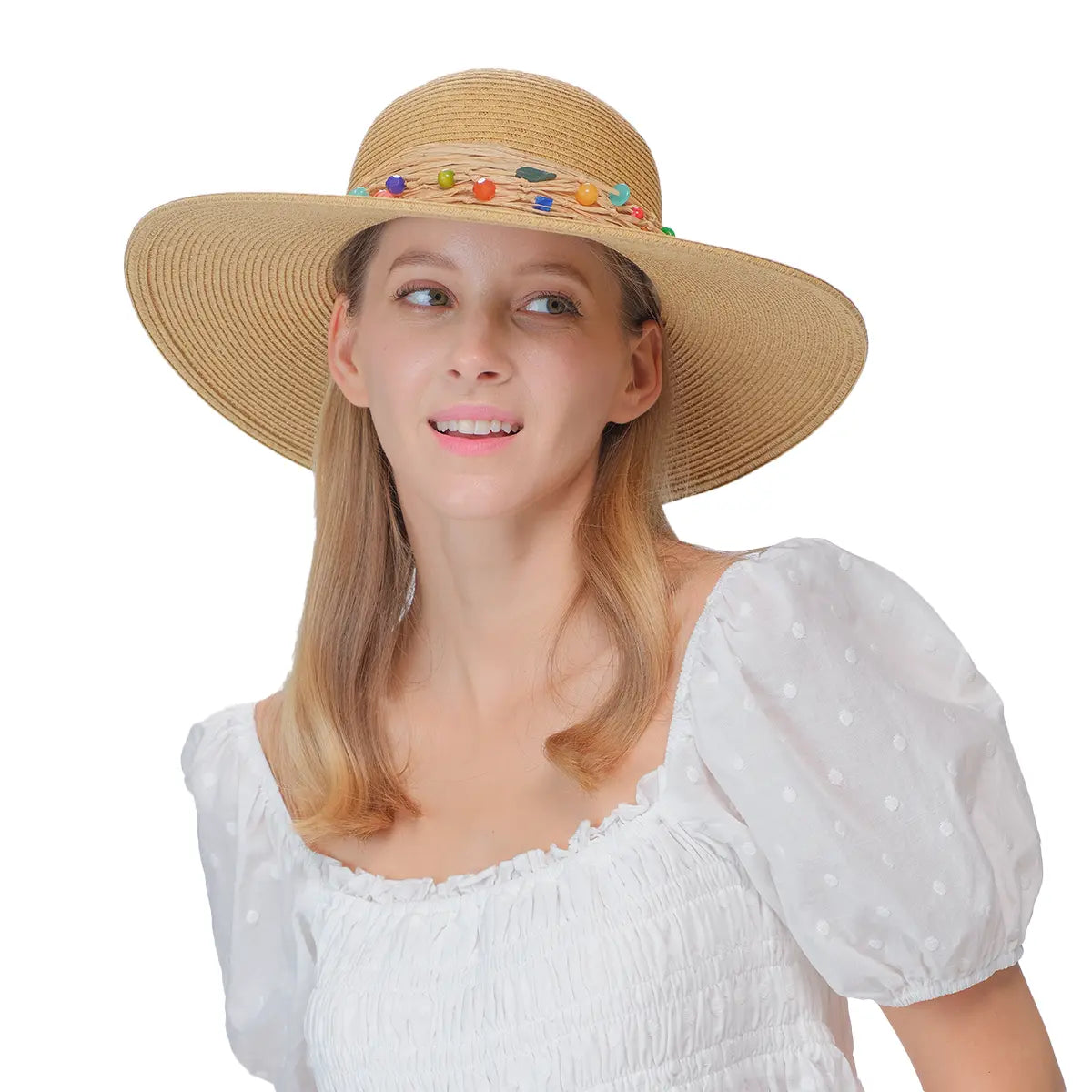 C.C Wide Brim Beaded Trim Sun Hat