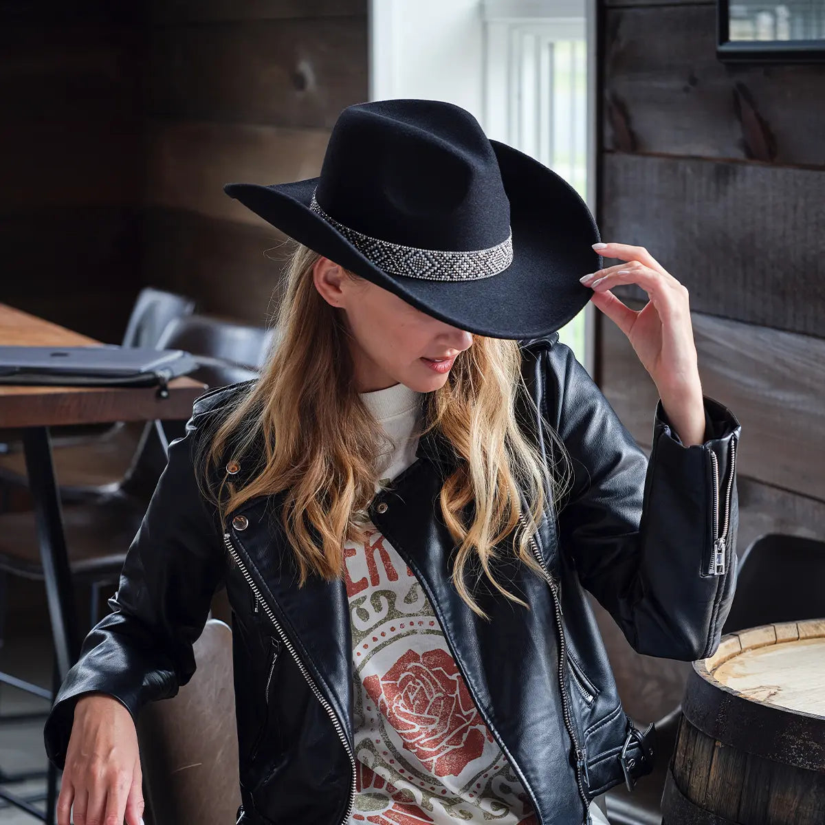 C.C Vegan Felt Aztec Beads Cowboy Hat