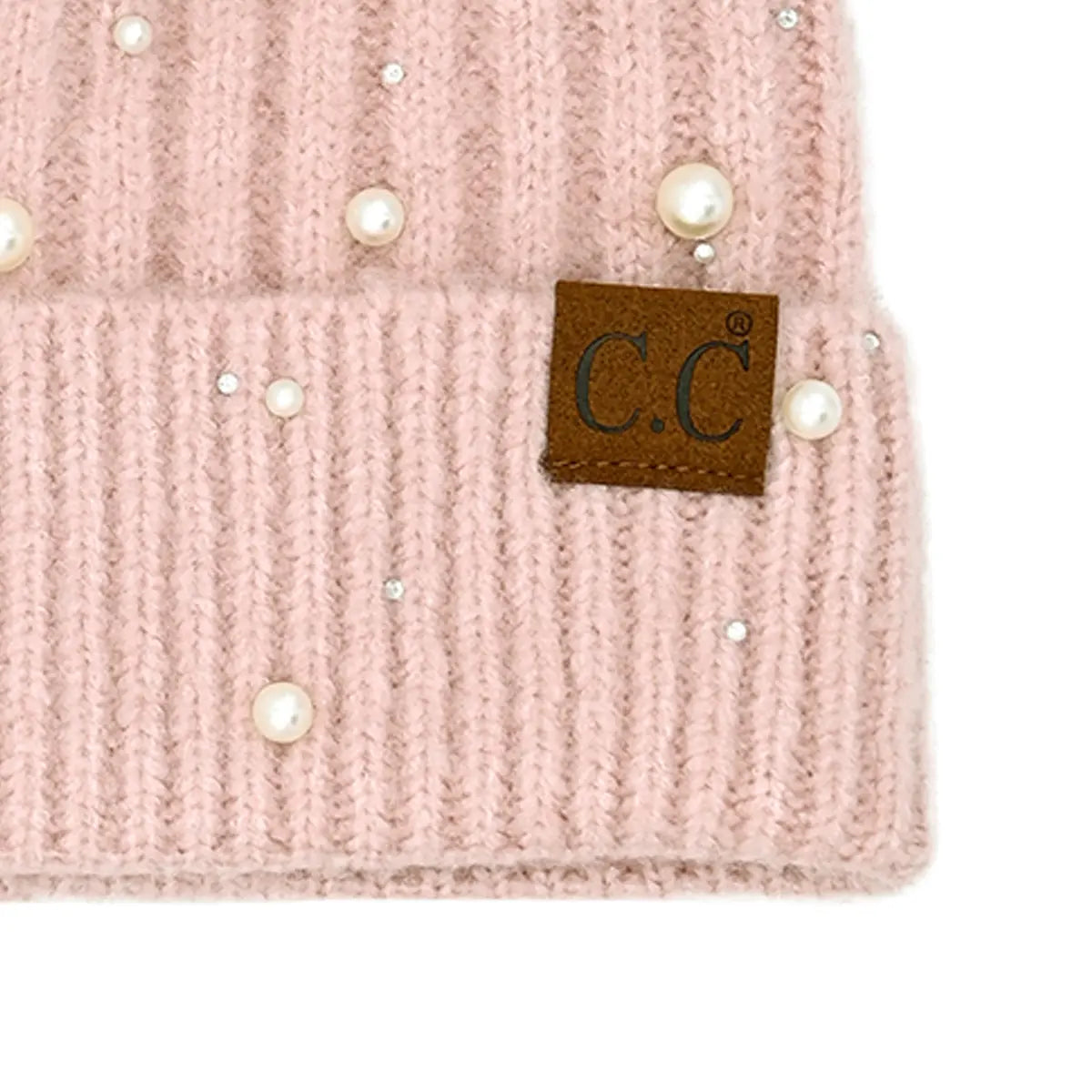 C.C Pearl & Rhinestone Pom Cuff Beanie