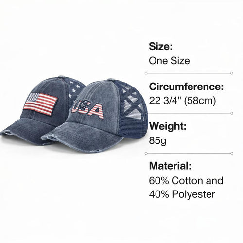 Distressed America 250 Patriotic Criss-Cross Ponytail Cap