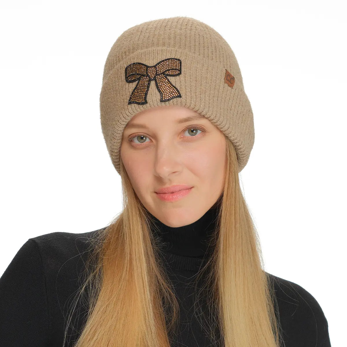C.C Rhinestone Ribbon Recycled Cuff Beanie
