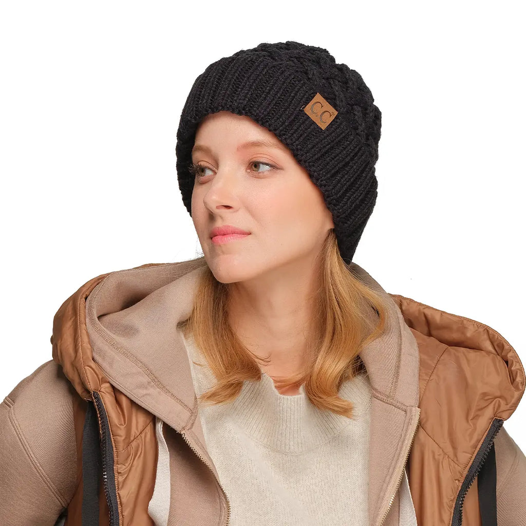 C.C Lattice Pattern Cuff Beanie – Women's Textured Knit Hat