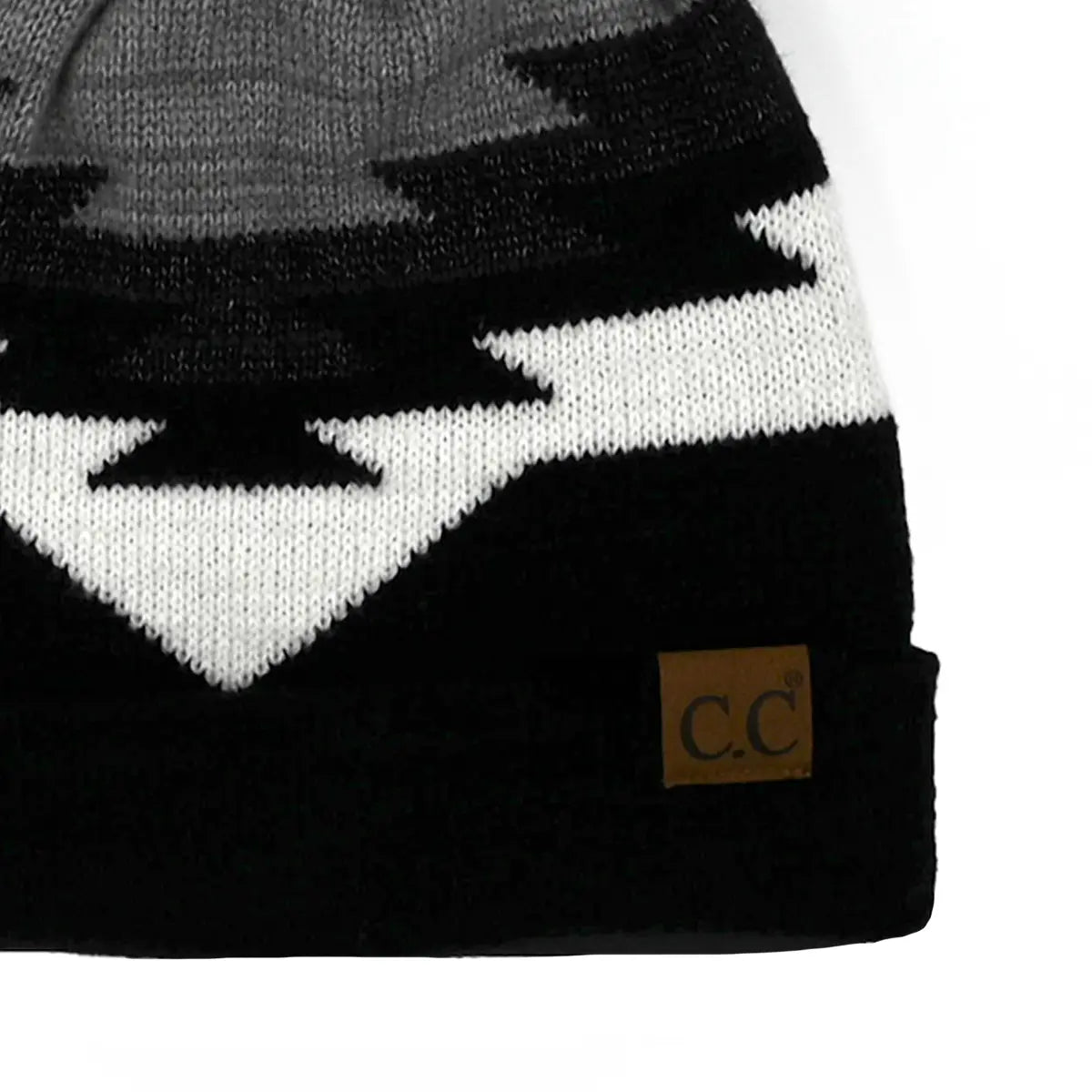 C.C Aztec Pattern Cuff Pom Beanie – Boho Geometric Knit Hat
