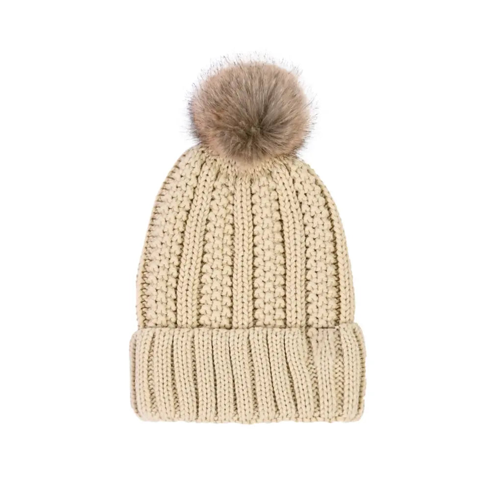 C.C Fuzzy Lined Cuff Pom Beanie – Women's Faux Fur Pom Knit Hat