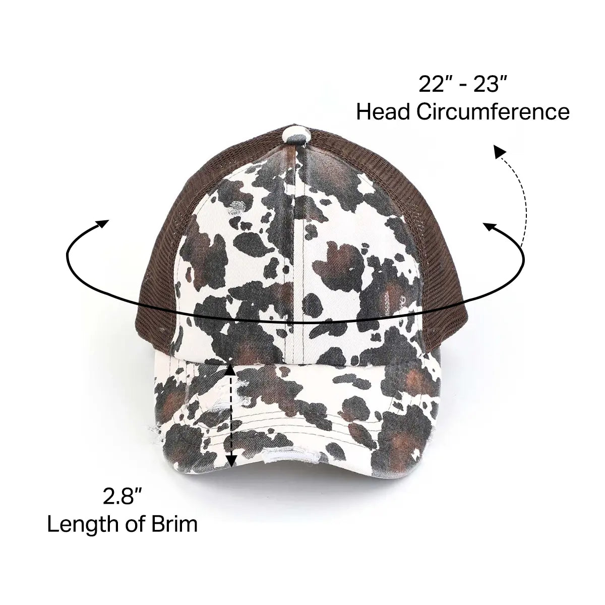 C.C Distressed Cow Print Criss-Cross Ponytail Baseball Cap