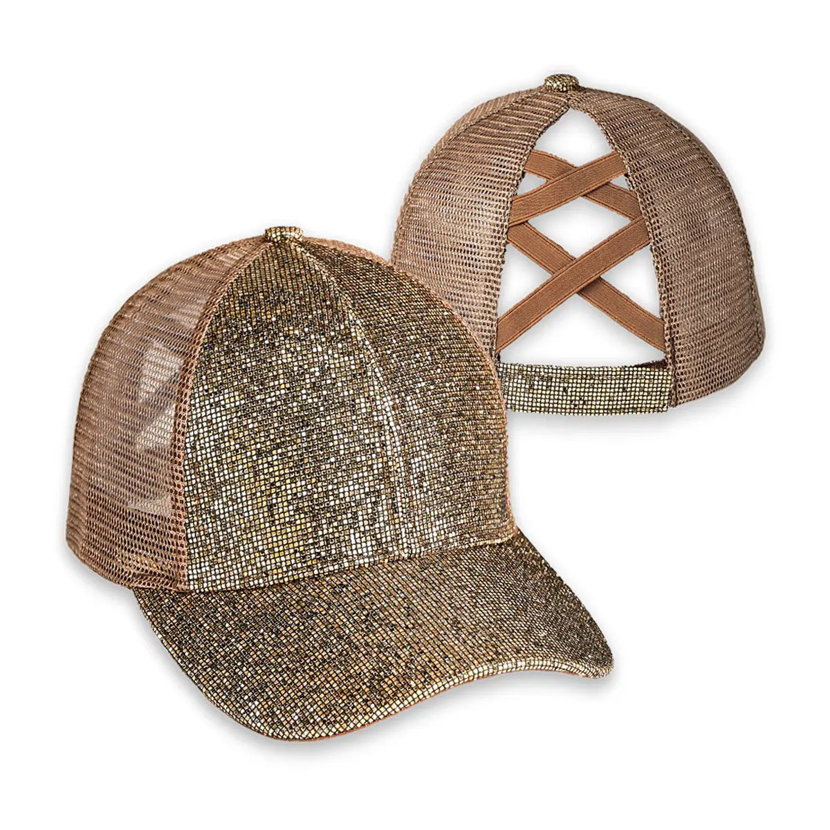 C.C Glitter Mesh Criss-Cross Ponytail Baseball Hat