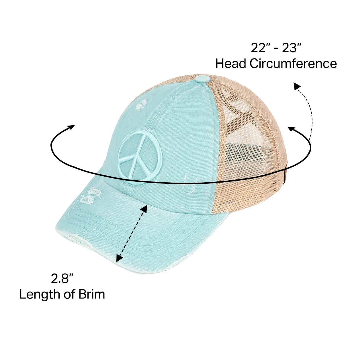 C.C Distressed Peace Sign Criss-Cross Ponytail Baseball Cap