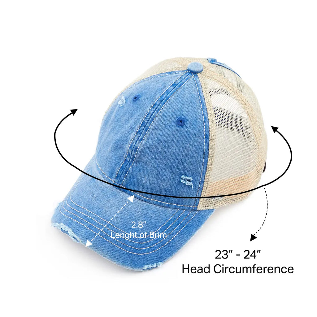 C.C Distressed Washed Cotton Ponytail Baseball Hat