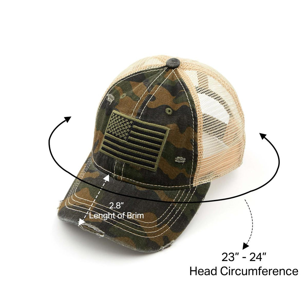 Camo USA Flag Baseball Cap for Women Distressed Patriotic