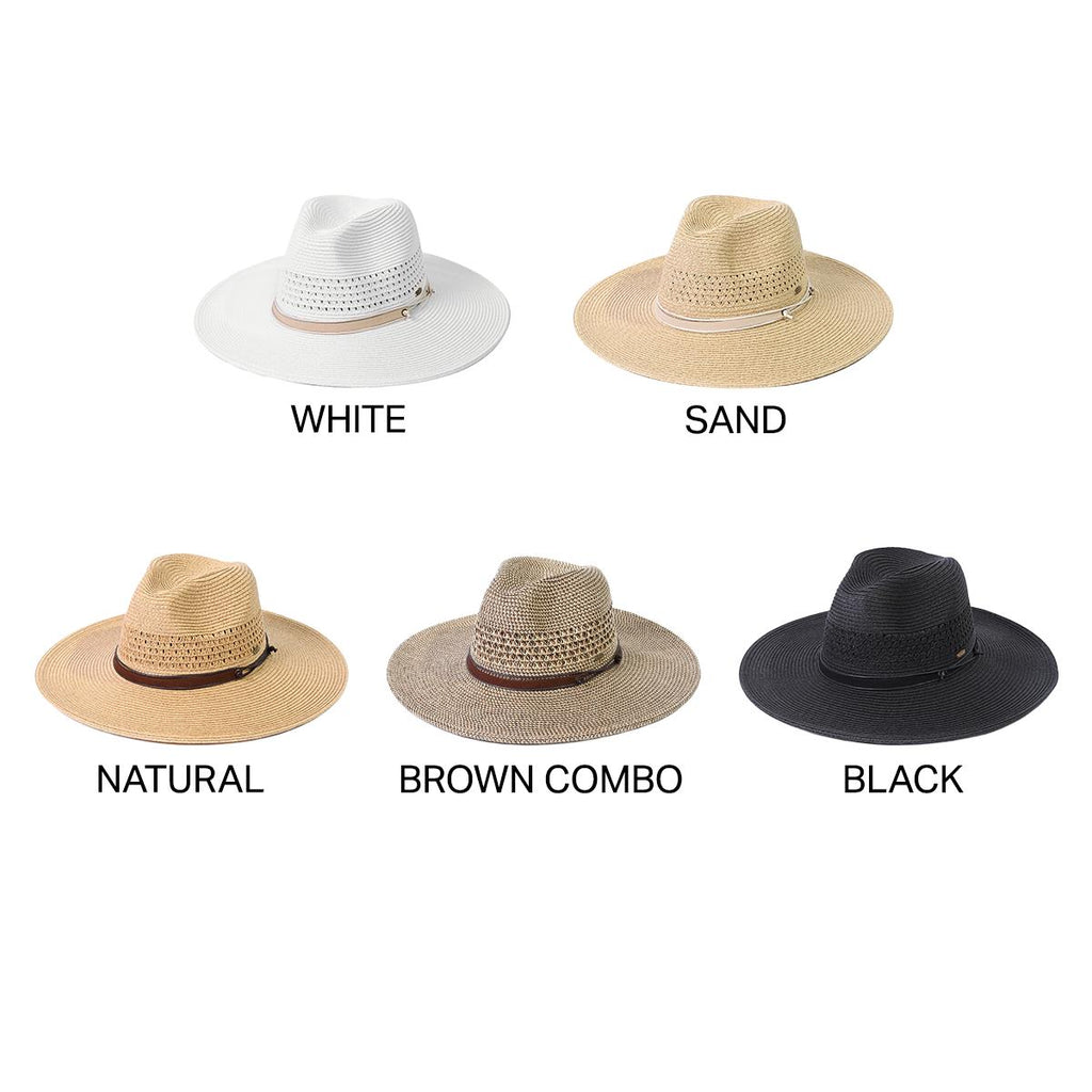 C.C Braid Paper Panama Hat with Band Details for Women verified  bonafide fedora straw