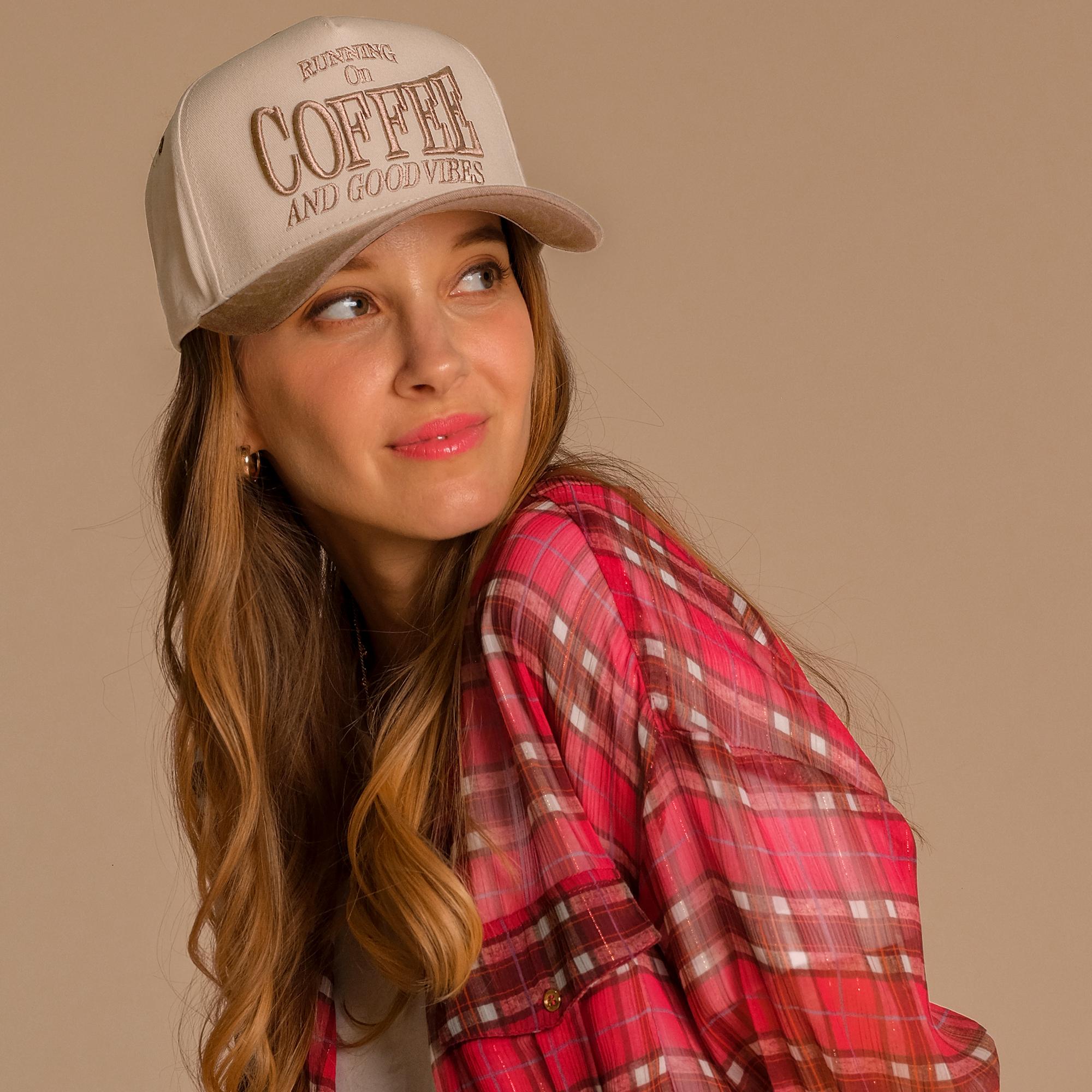 Coffee and Good Vibes Embroidered Trucker Hat for Men and Women