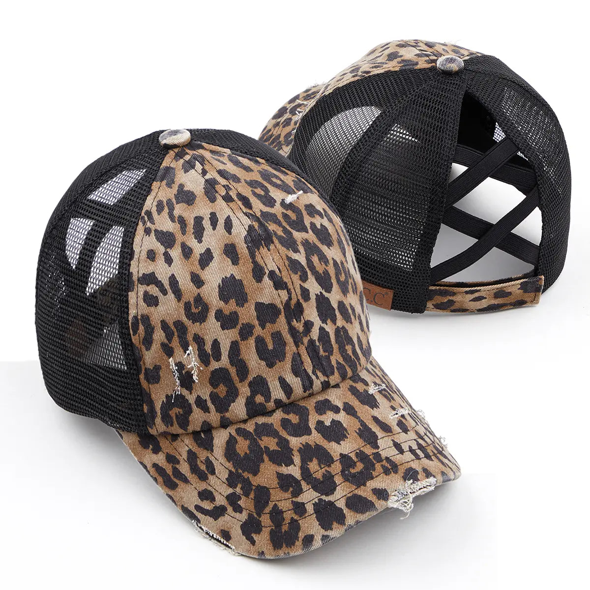 Distressed Criss-Cross Ponytail Cap