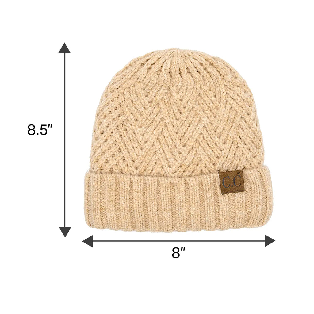 C.C Criss-Cross Pattern Striped Cuff Beanie