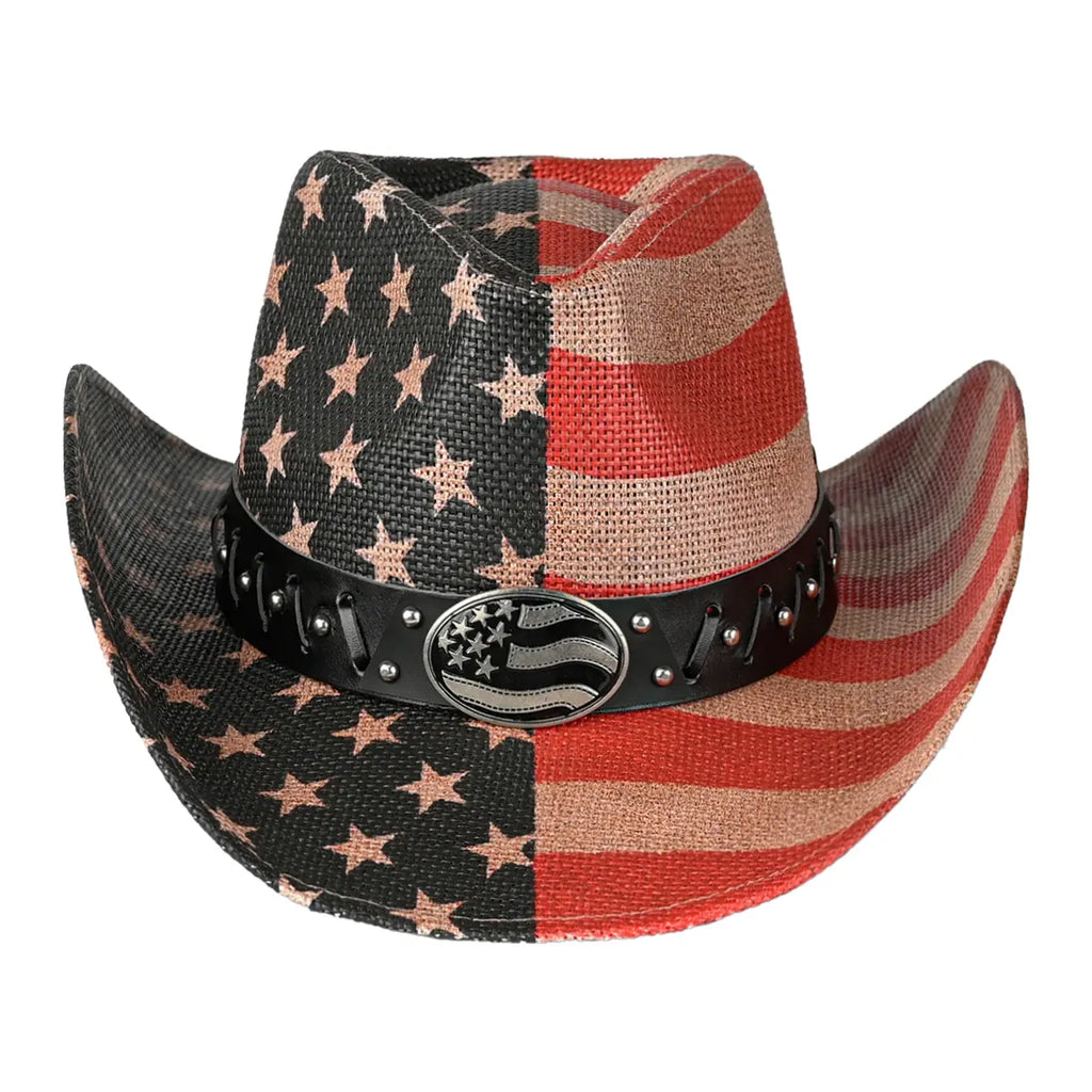 C.C Cut & Sew American Flag Cowboy Hat – Patriotic Boho Western Hat