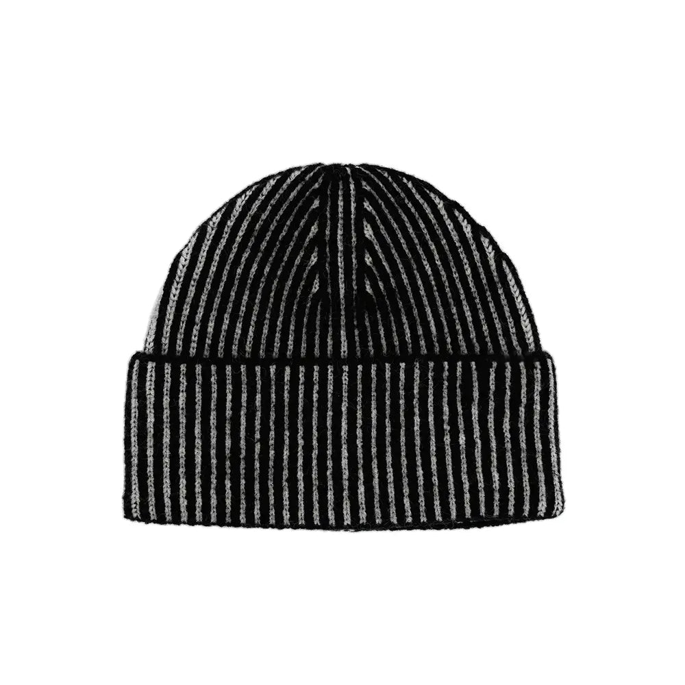 C.C Contrast Color Stripe Ribbed Knit Cuff Beanie