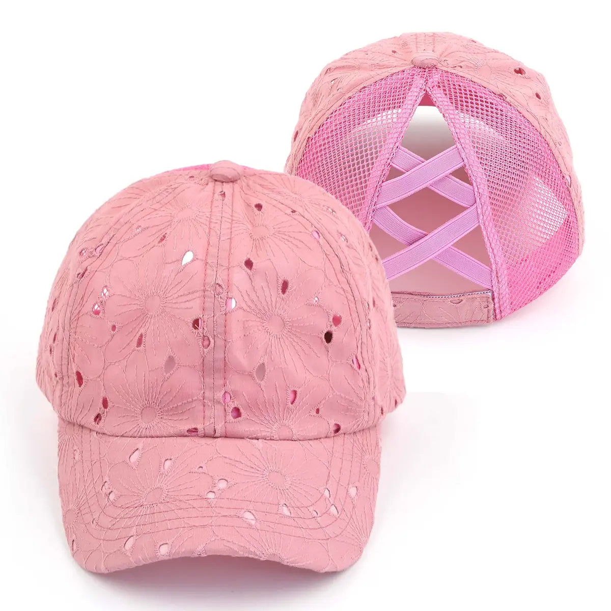 C.C Embroidered Eyelet Criss-Cross Ponytail Baseball Hat