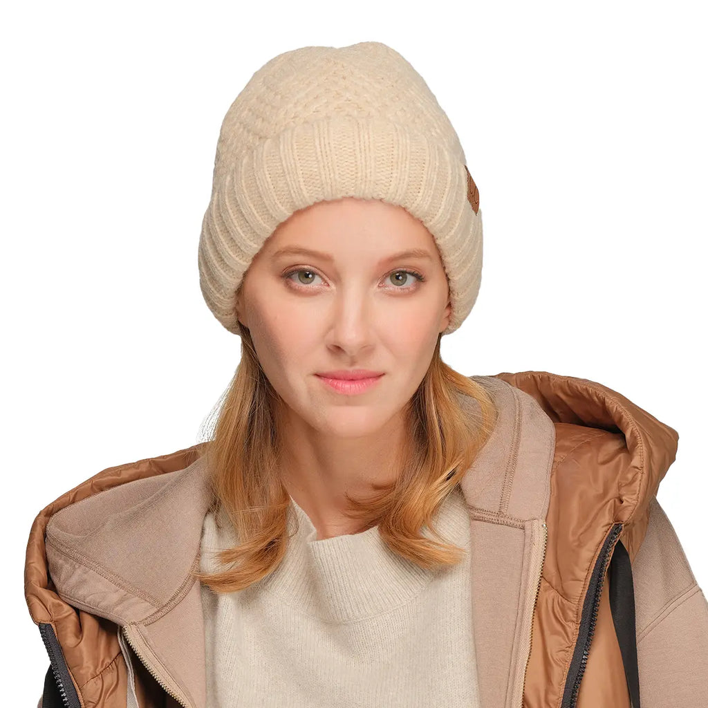 C.C Criss-Cross Pattern Striped Cuff Beanie