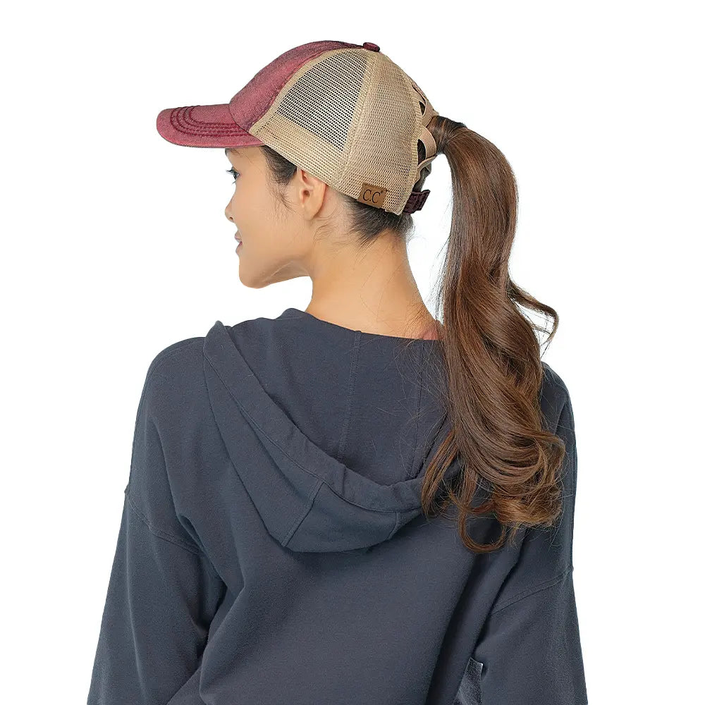 C.C Stonewashed Criss-Cross Ponytail Baseball Hat