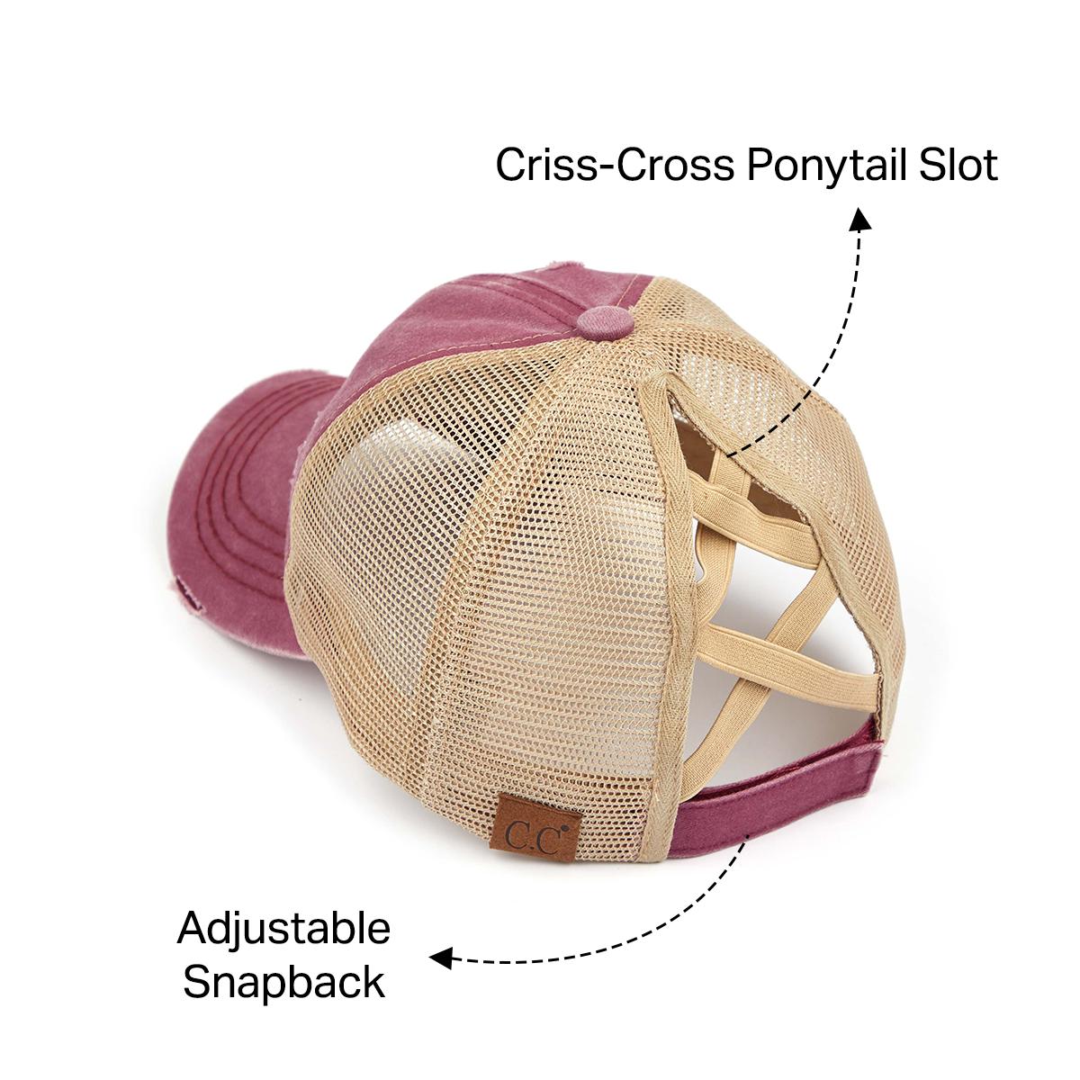 Criss-Cross Ponytail Cap with Distressed Aztec Patch for Women