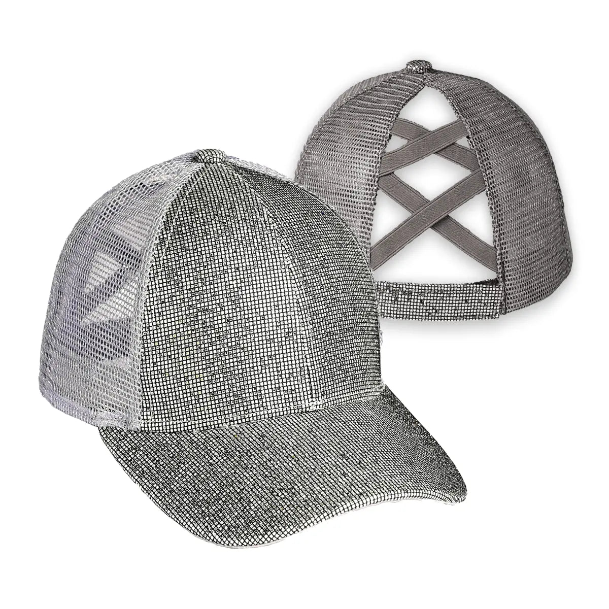 C.C Glitter Mesh Criss-Cross Ponytail Baseball Hat
