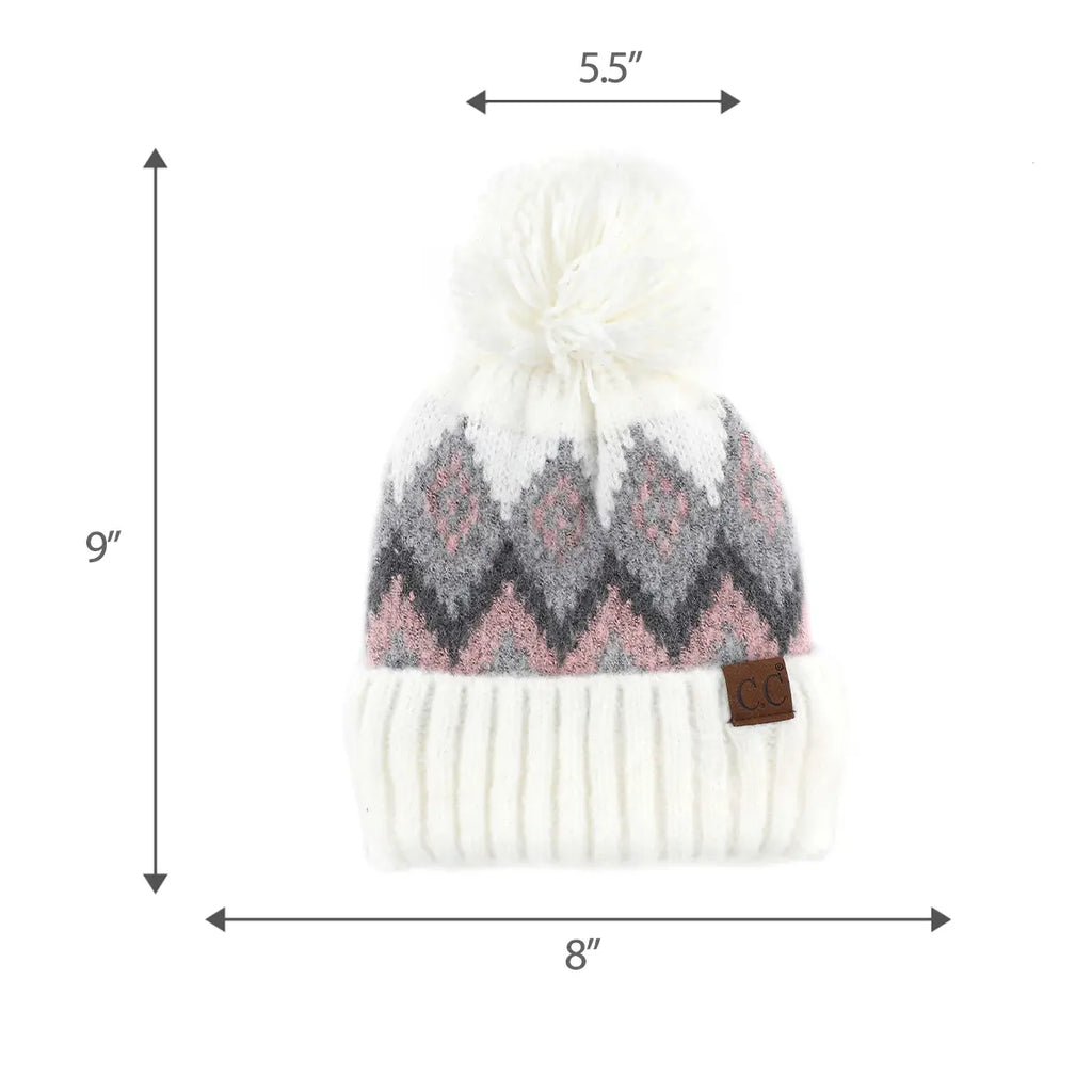 C.C Aztec Chevron Pattern Duff Pom Beanie