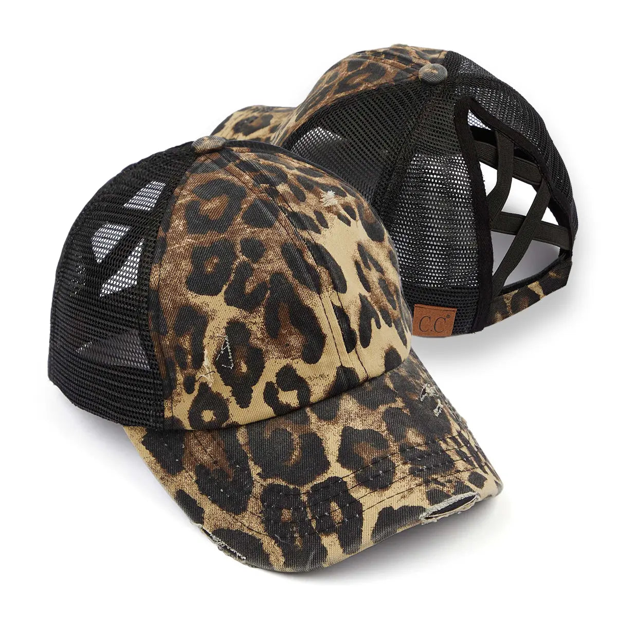 Distressed Criss-Cross Ponytail Cap