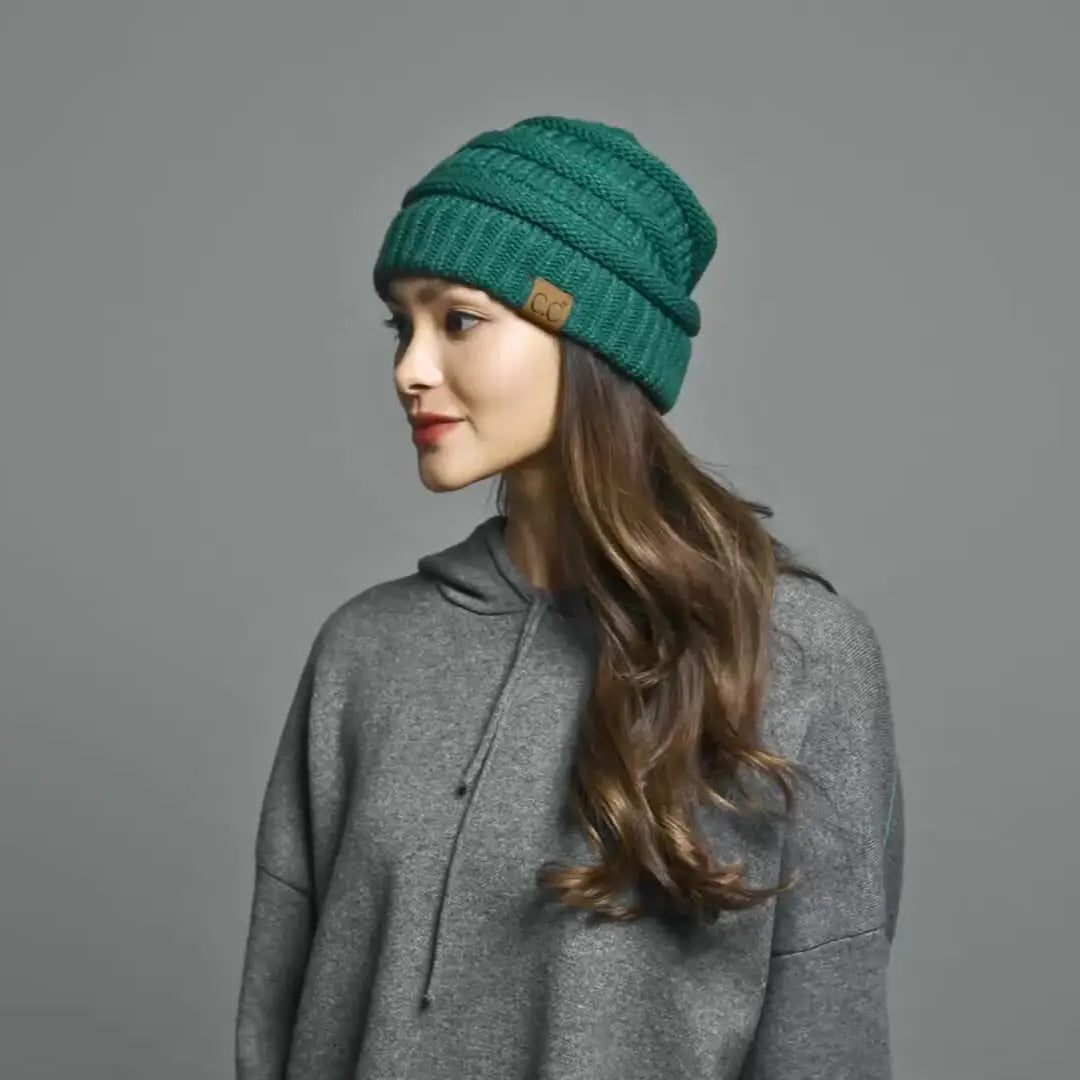 C.C Cable Knit Ribbed Beanie