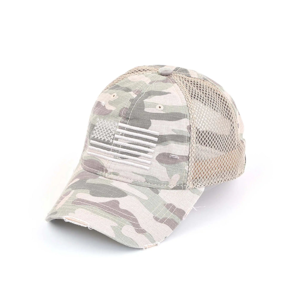 Distressed Camo Embroidered USA Flag Cap