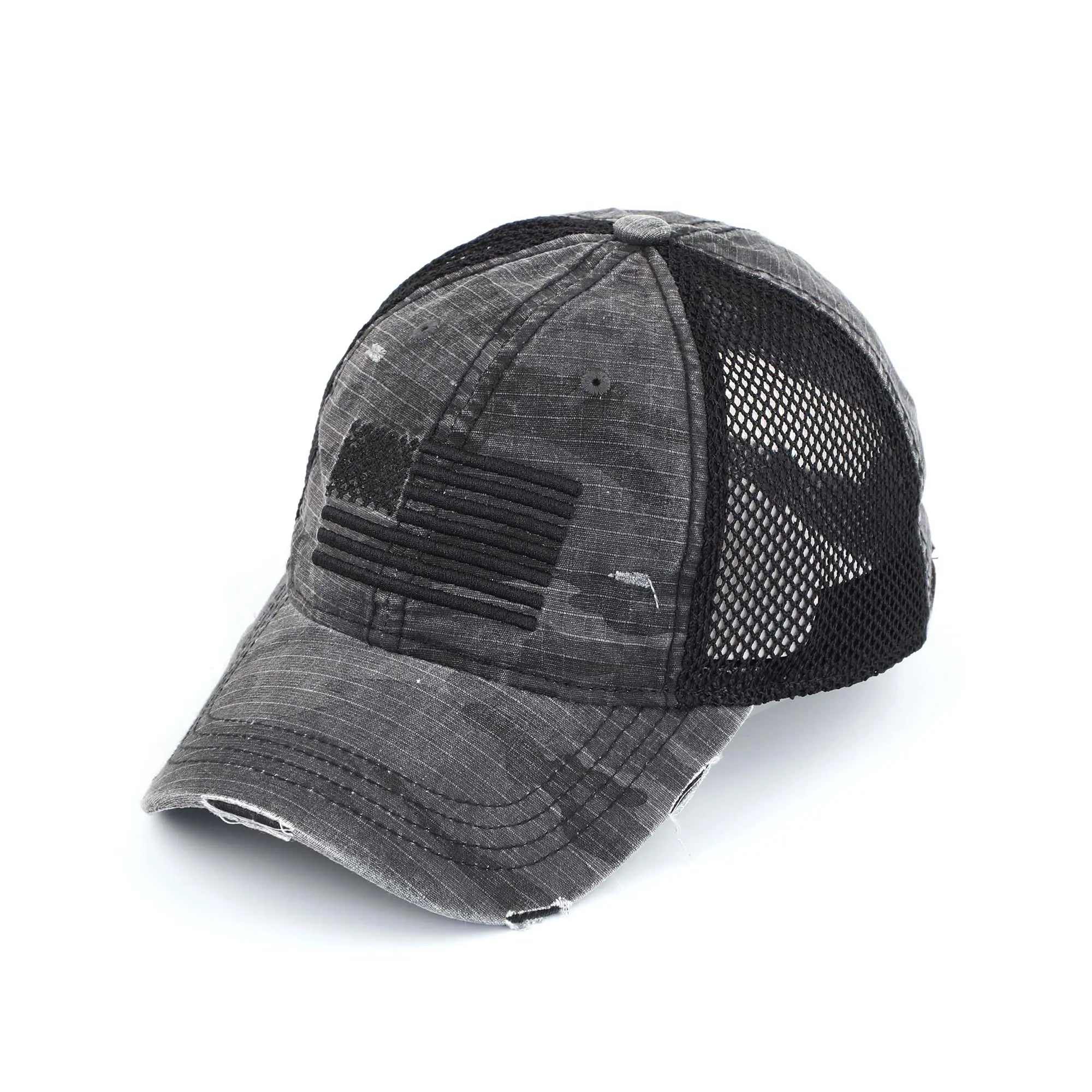 Distressed Camo Embroidered USA Flag Cap