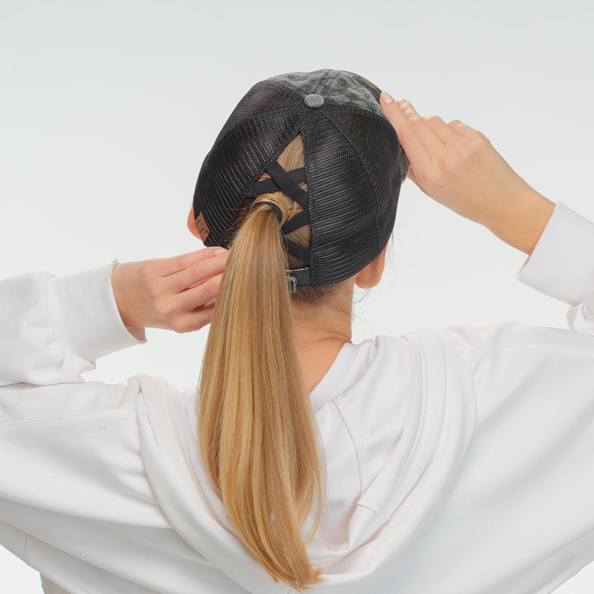 Checkered Criss-Cross Ponytail Cap