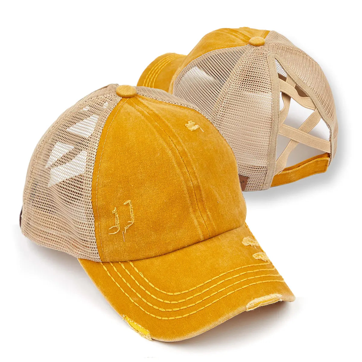 Distressed Criss-Cross Ponytail Cap