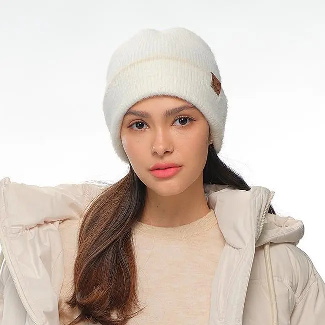 C.C Feather Yarn Cuff Beanie