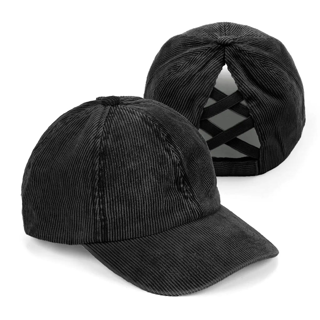 C.C Stonewashed Corduroy Criss-Cross Ponytail Baseball Cap