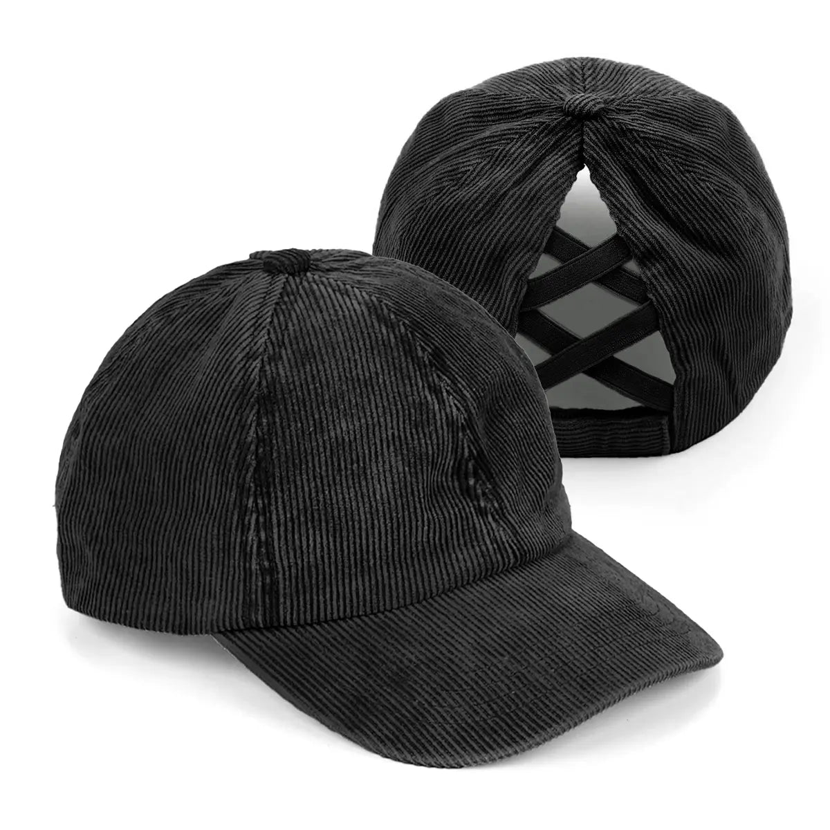 C.C Stonewashed Corduroy Criss-Cross Ponytail Baseball Cap