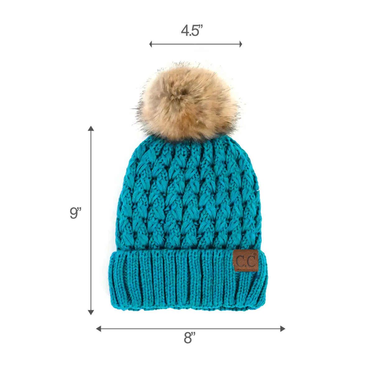 C.C Crossover Stitch Cuff Pom Beanie – Women's Lattice Knit Hat