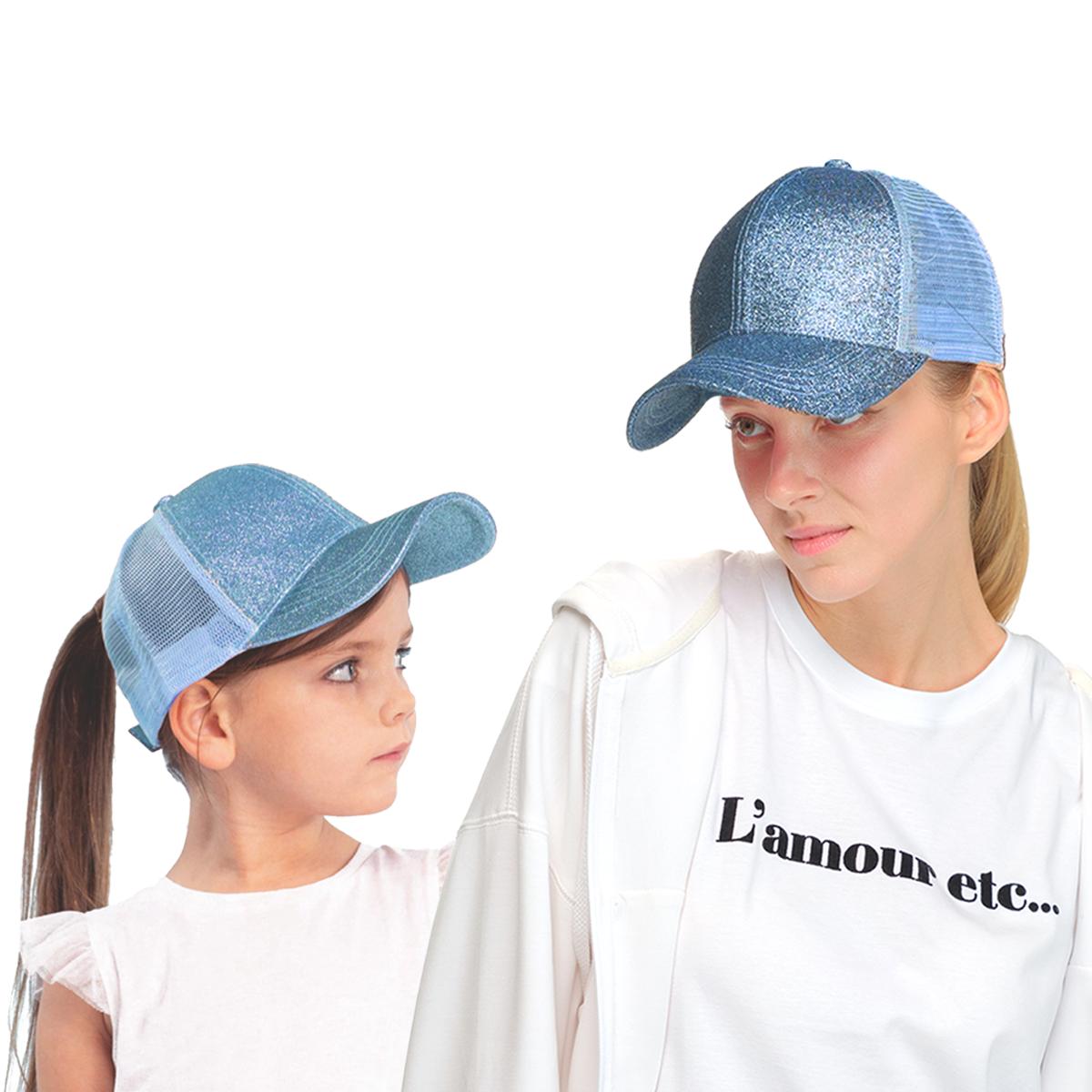 Mommy & Me Glitter Trucker Ponytail Cap Bundle dad  hat