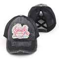 Distressed Beach Please Embroidered Patch Ponytail Cap