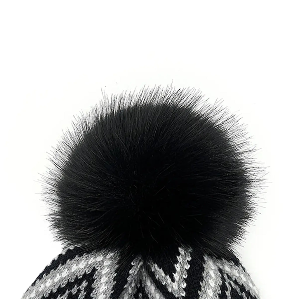 C.C Luxe Diamond Pattern Cuff Pom Beanie – Geometric Knit Hat