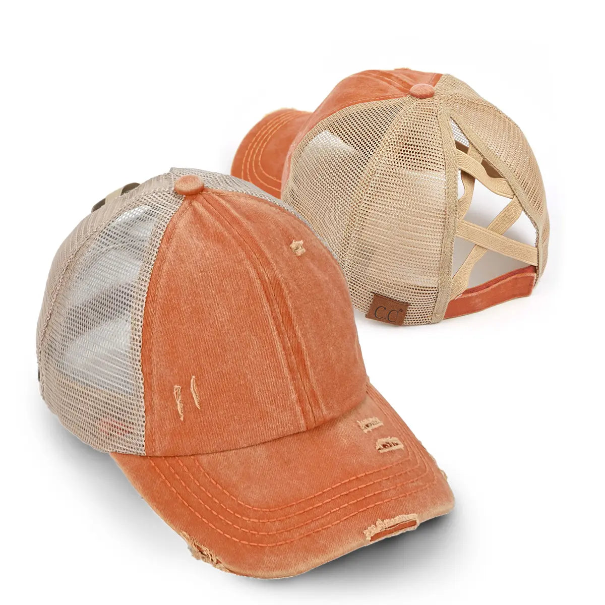 Distressed Criss-Cross Ponytail Cap