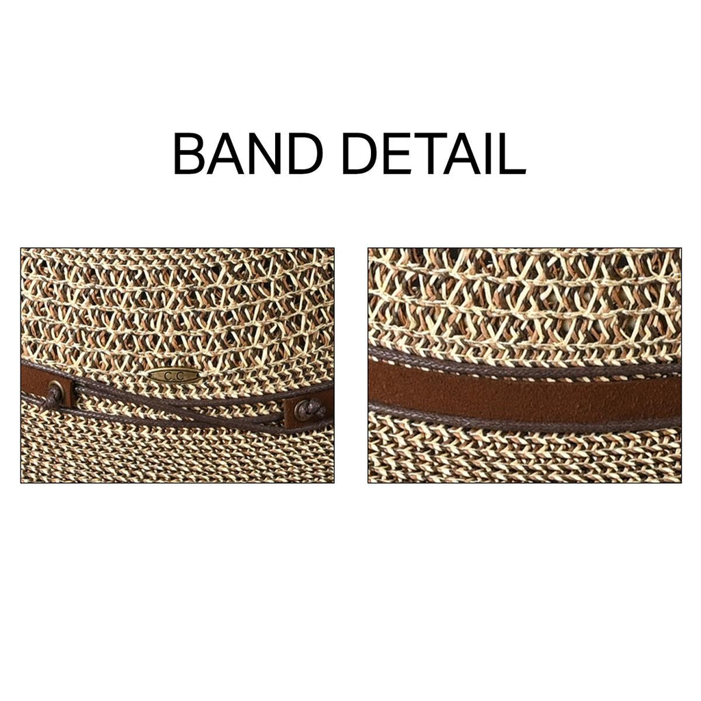 C.C Braid Paper Panama Hat with Band Details for Women verified  bonafide fedora straw