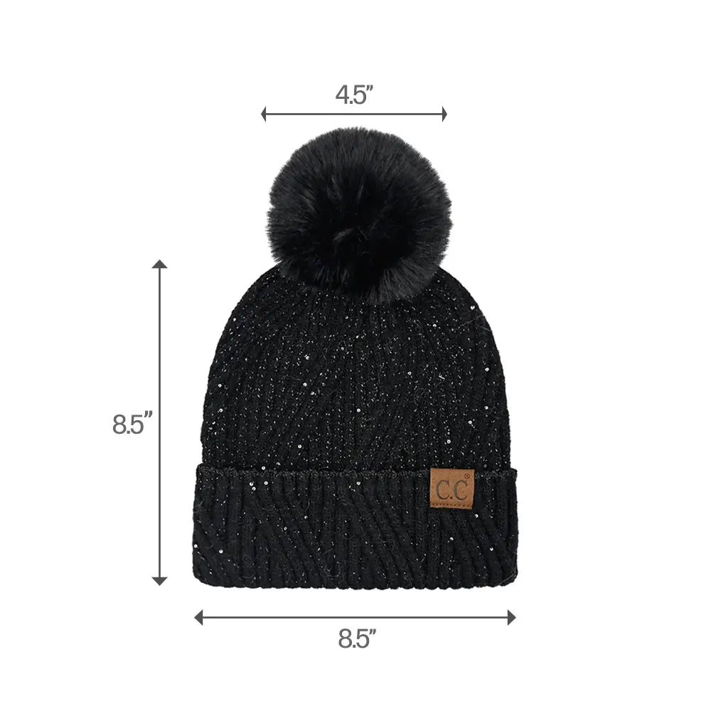 C.C Sequin Pom Beanie