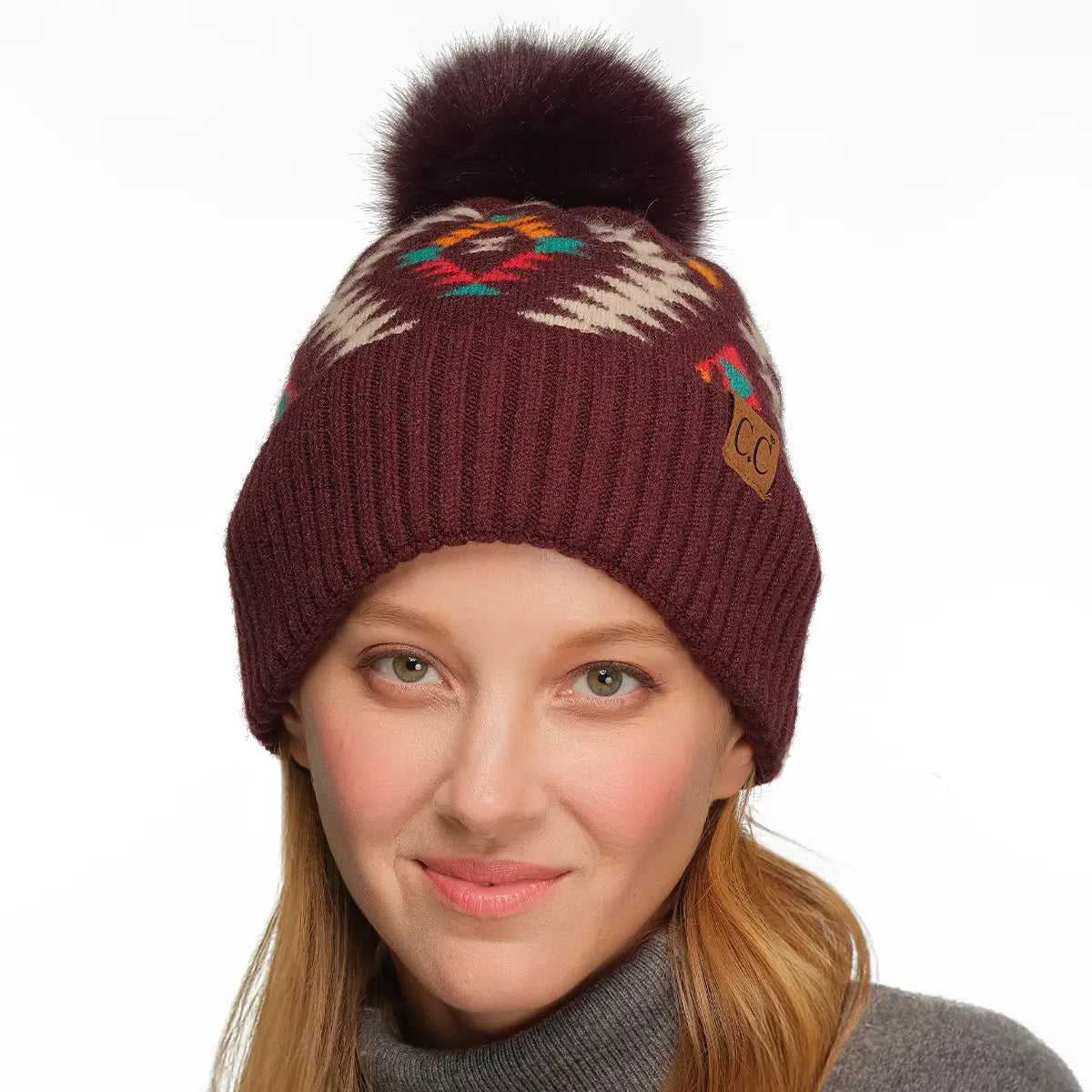 C.C Aztec Print Pom Beanie