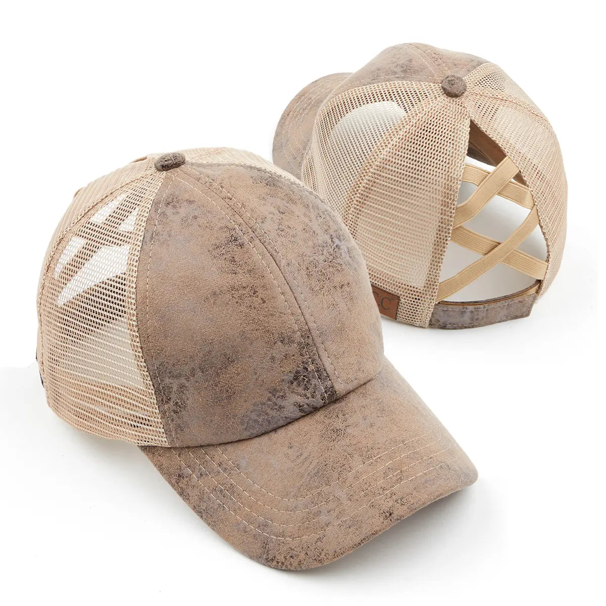 C.C Faux Leather Criss-Cross Ponytail Baseball Cap