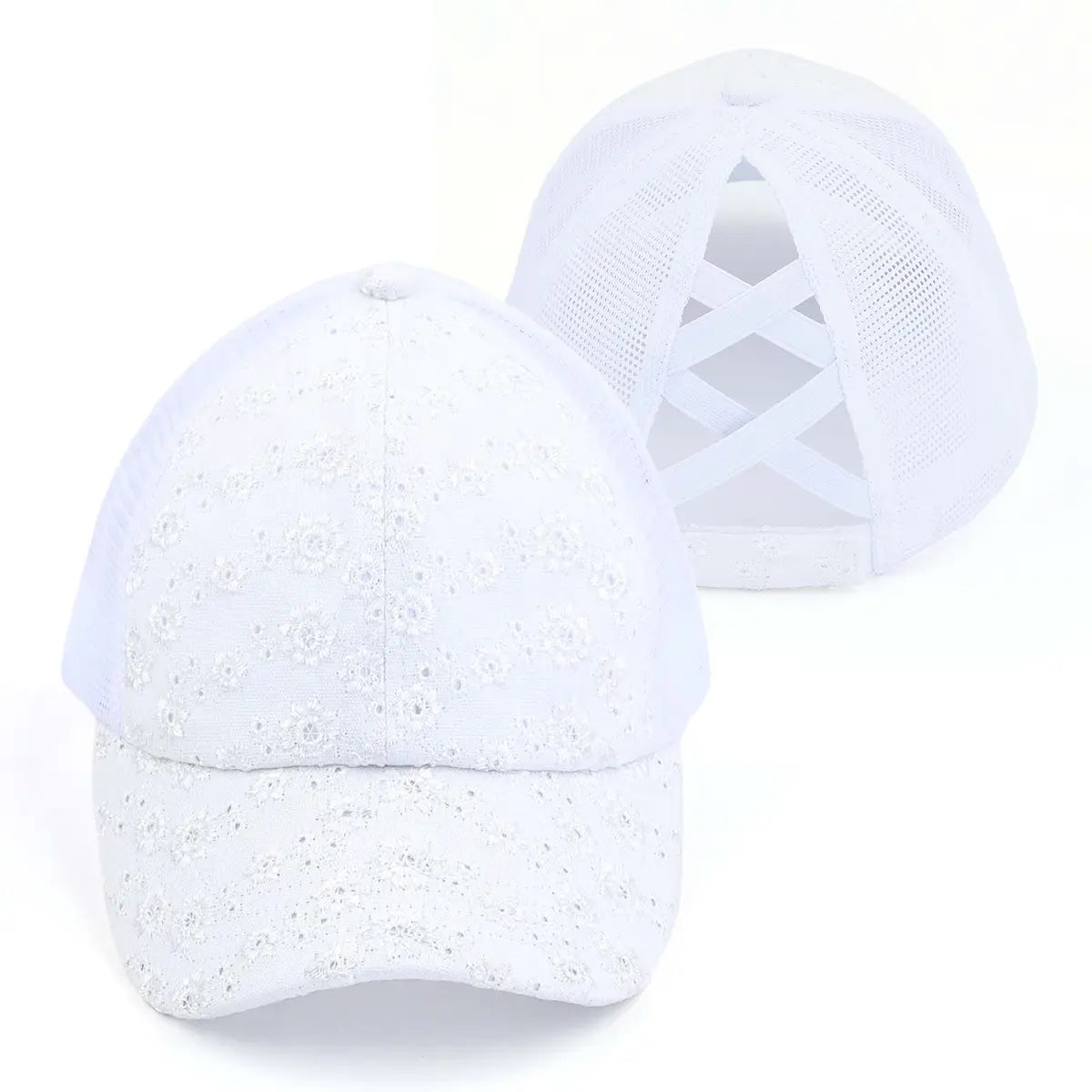 C.C Flower Embroidery Criss-Cross Ponytail Baseball Cap