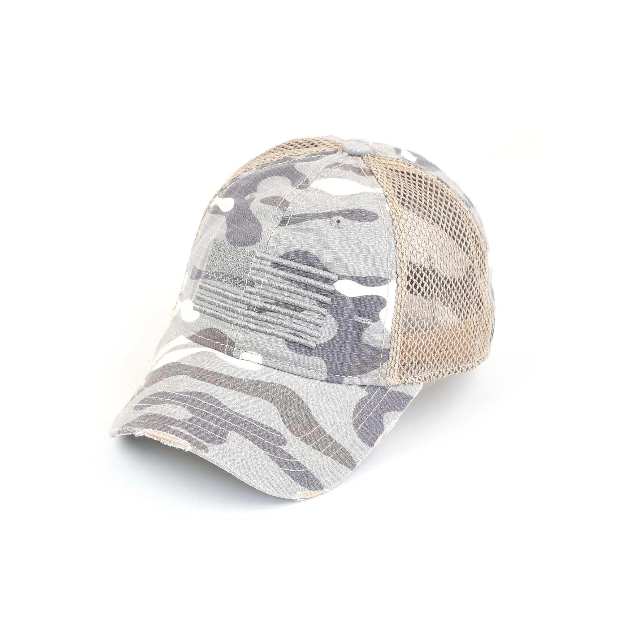 Distressed Camo Embroidered USA Flag Cap