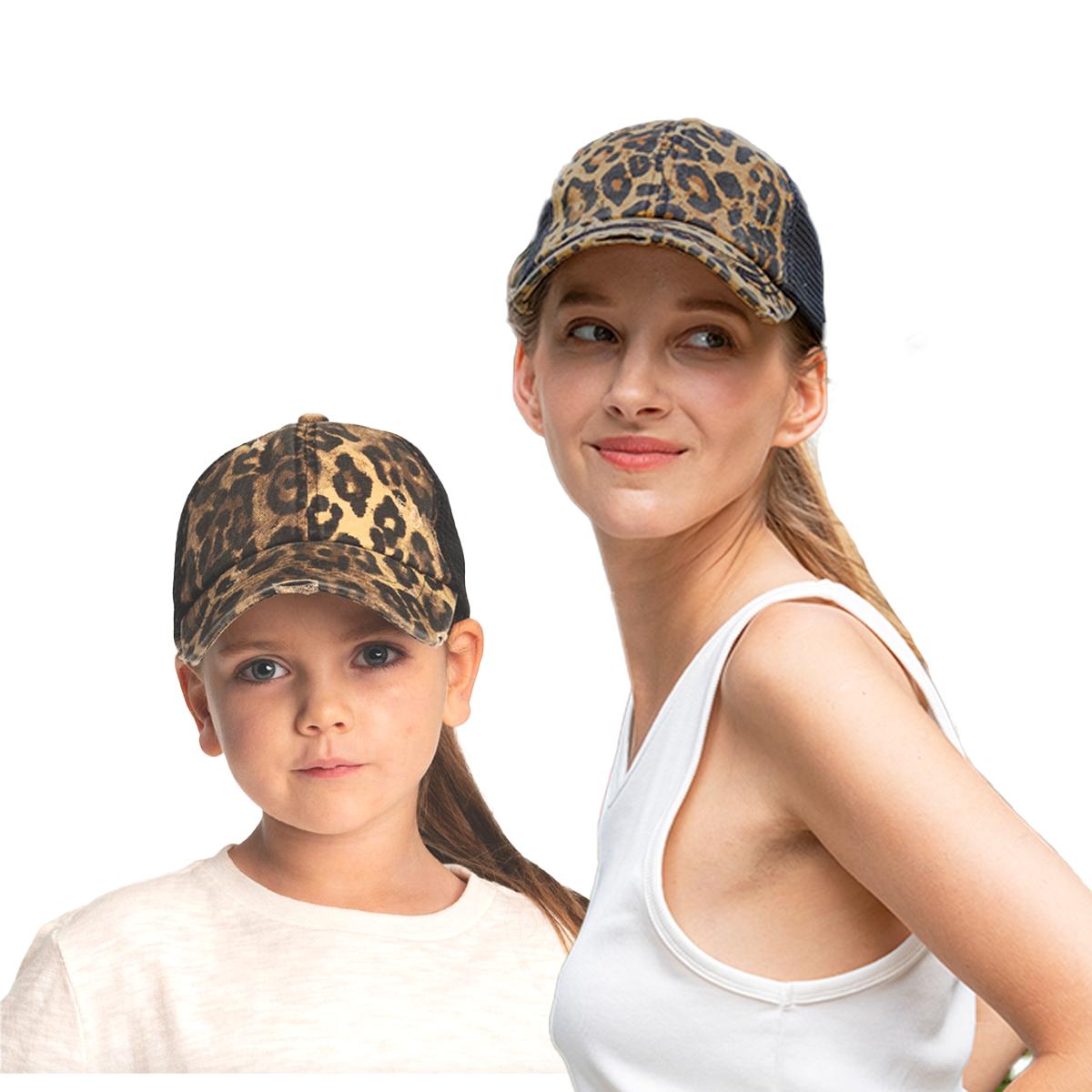 Mommy & Me Washed Cotton Twill Mesh Pony Cap with Criss-Cross Elastic Band Bundle