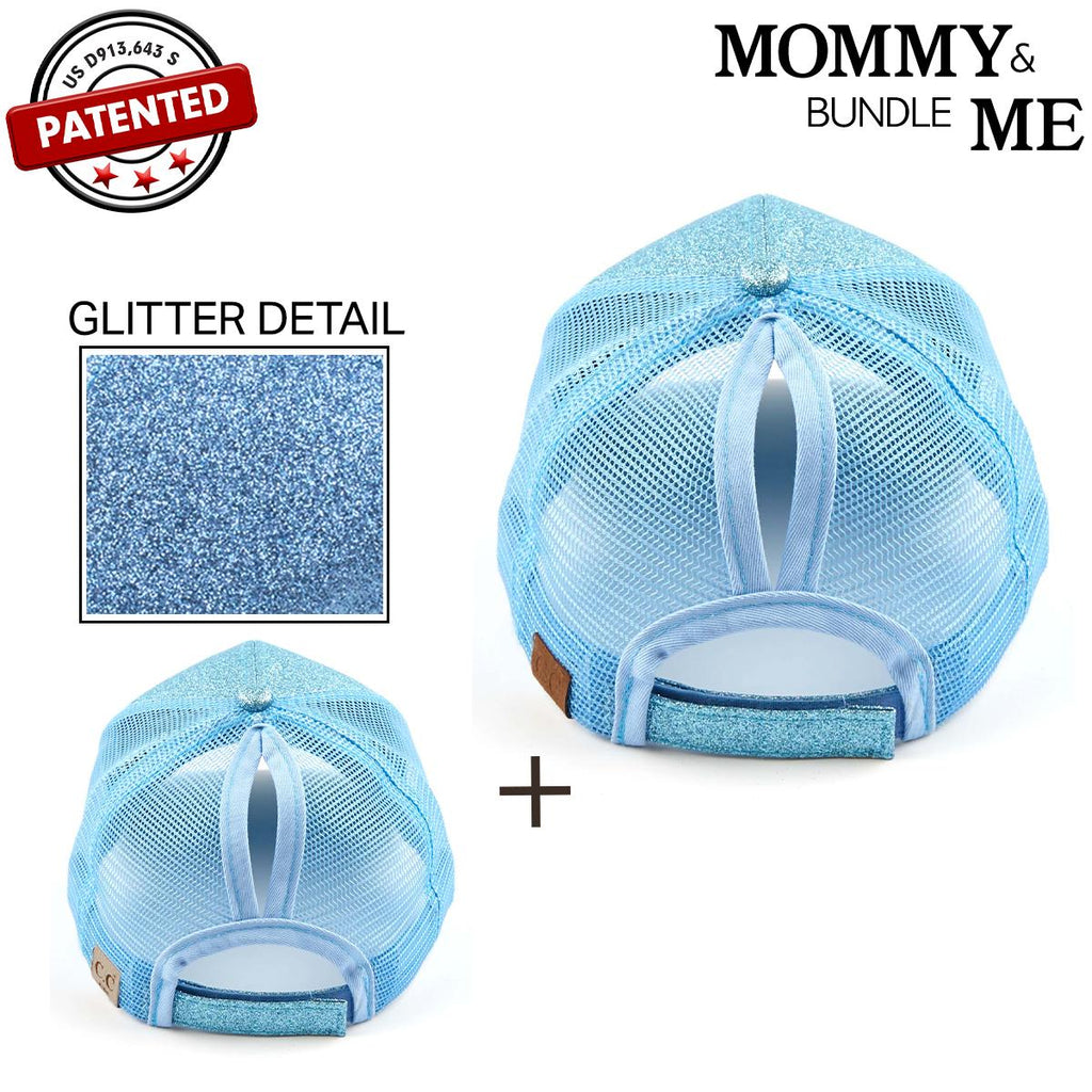 Mommy & Me Glitter Trucker Ponytail Cap Bundle dad  hat