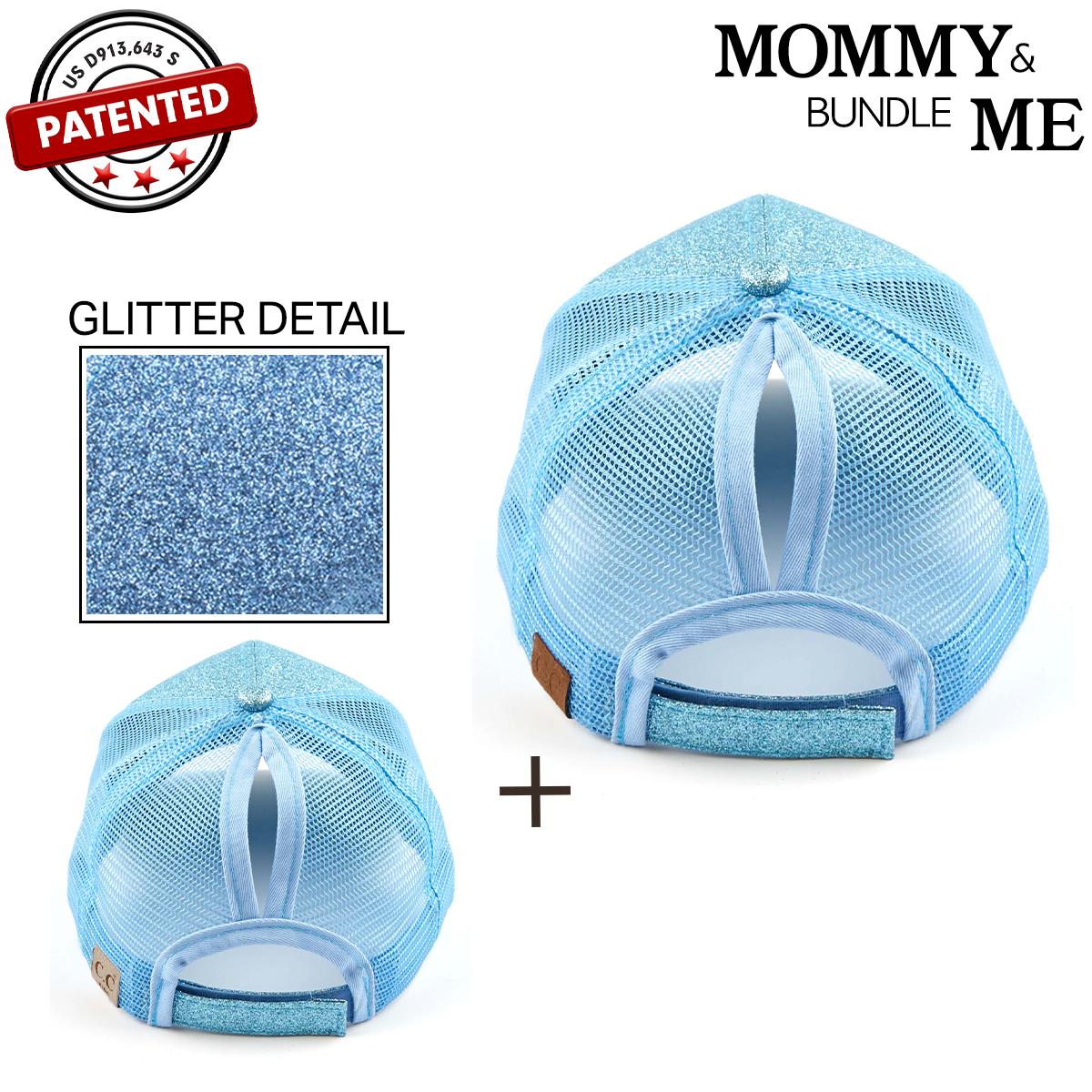 Mommy & Me Glitter Trucker Ponytail Cap Bundle dad  hat